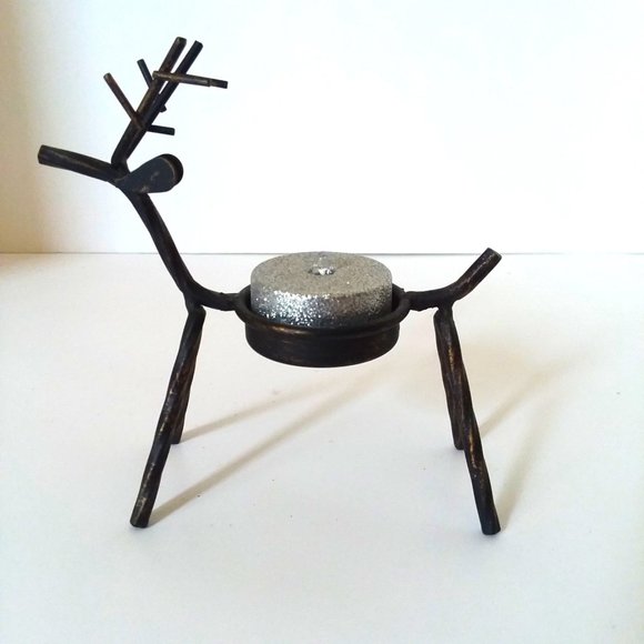 Reindeer Tealight Candle Holder Metal Rustic Cabin Holiday Winter Christmas Deco - Picture 1 of 6